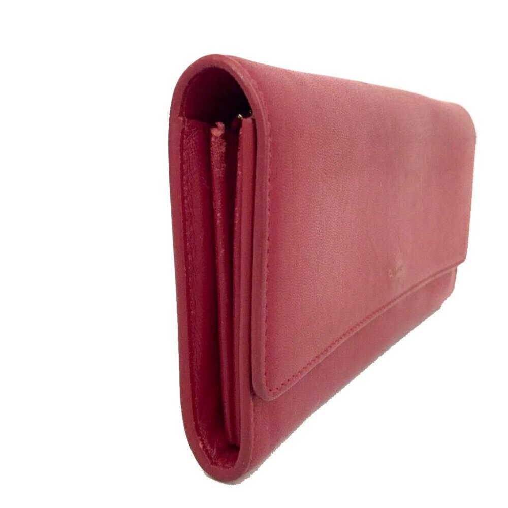 CELINE Red Leather Logo Large Flap Long Bifold Wallet - Picture 3 of 8